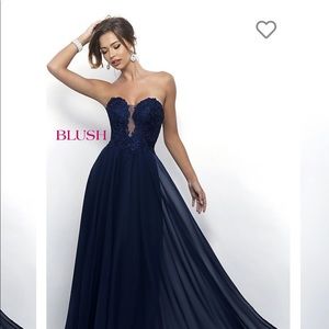 Navy Strapless Gown By Blush 4